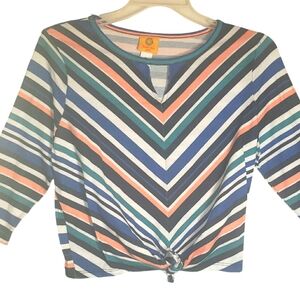 Ruby Rd women's small striped tie front keyhole pullover polyester top. 5060